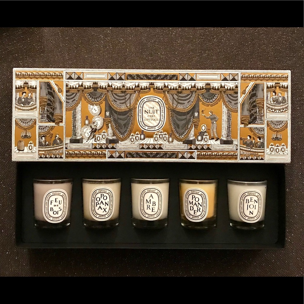 DIPTYQUE set of five mini candles, 35 g each.
